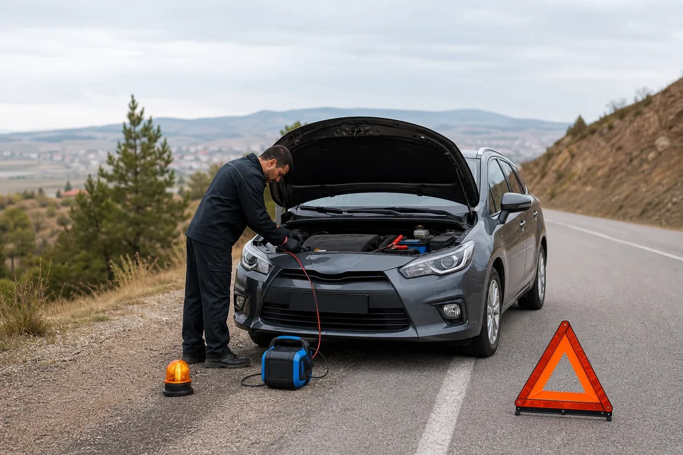 Sungurlu yol yardım kapsamında güvenli akü takviyesi ve elektrik kontrolü